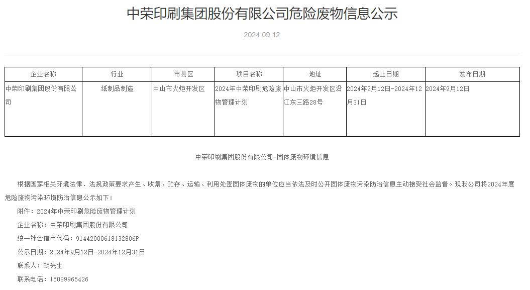 7790必发集团危险废料信息公示